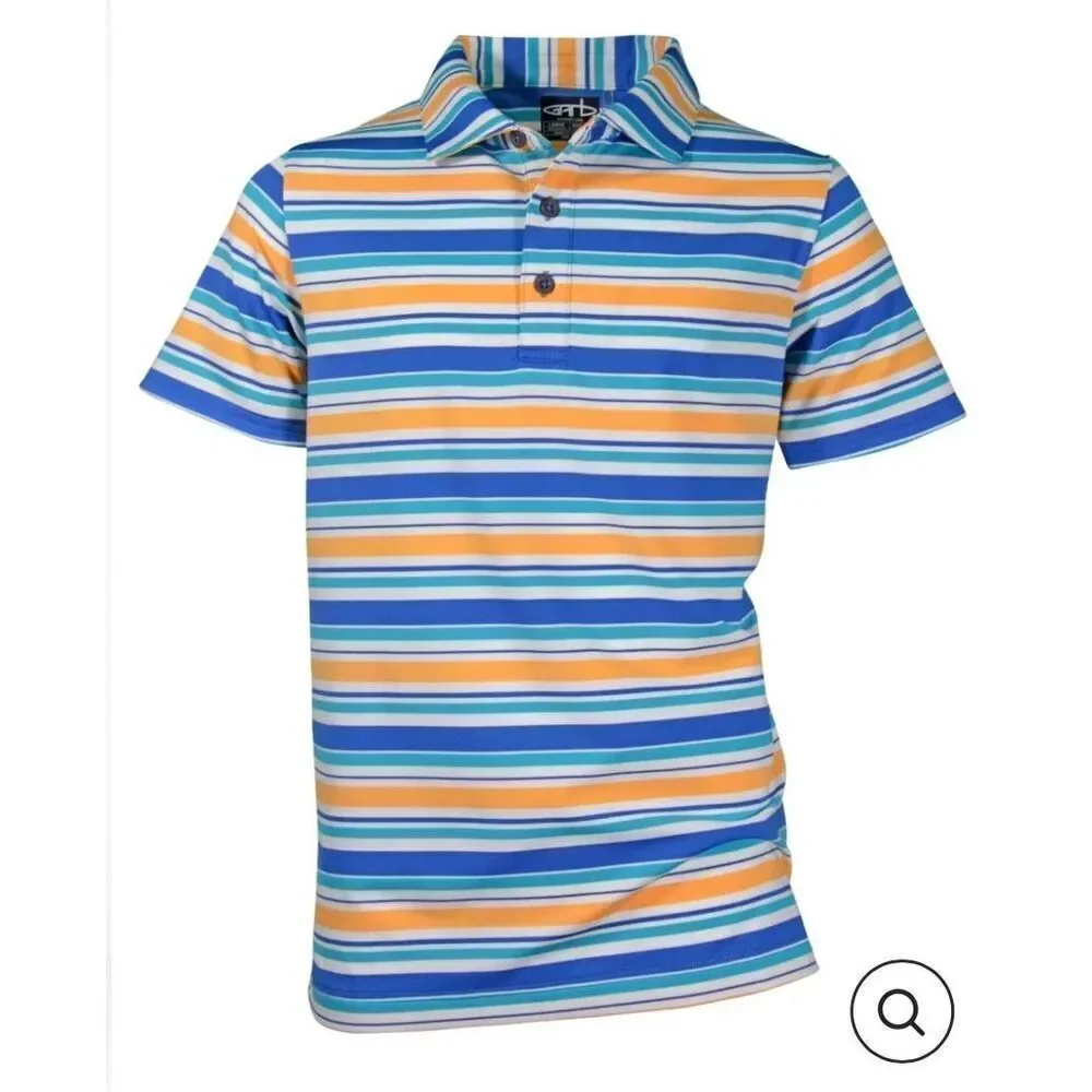 NWT GARB SS Golf/Polo Shirt Easton Orange/Blue Stripe -Size 5-6